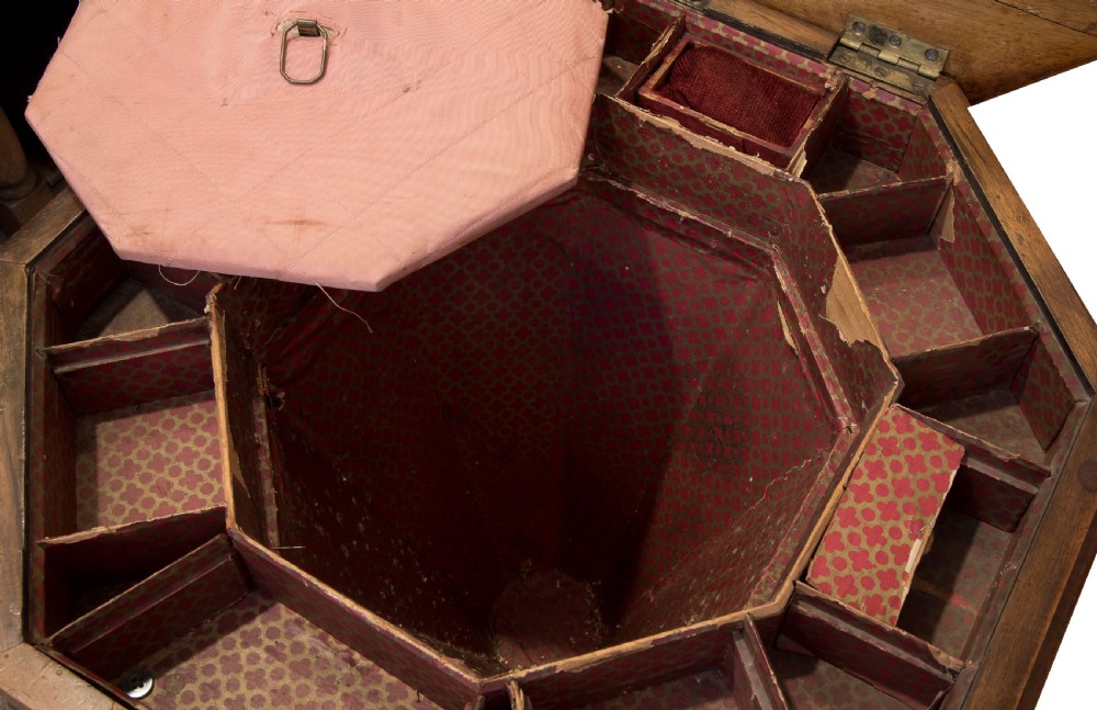 Victorian walnut & floral marquetry work table c1870 View IV