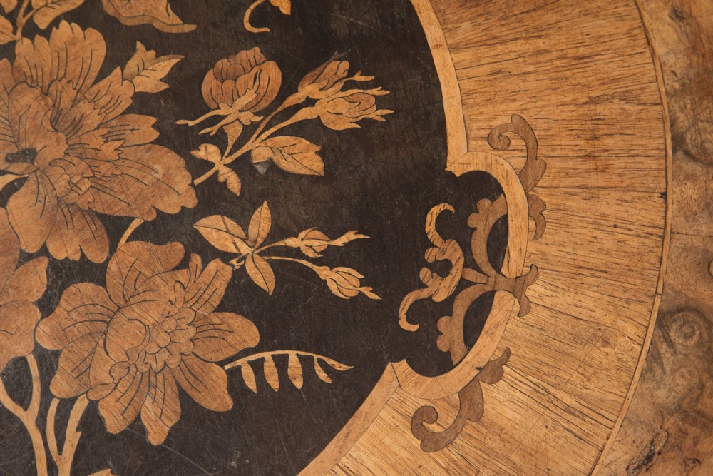 Victorian walnut & floral marquetry work table c1870 View VI