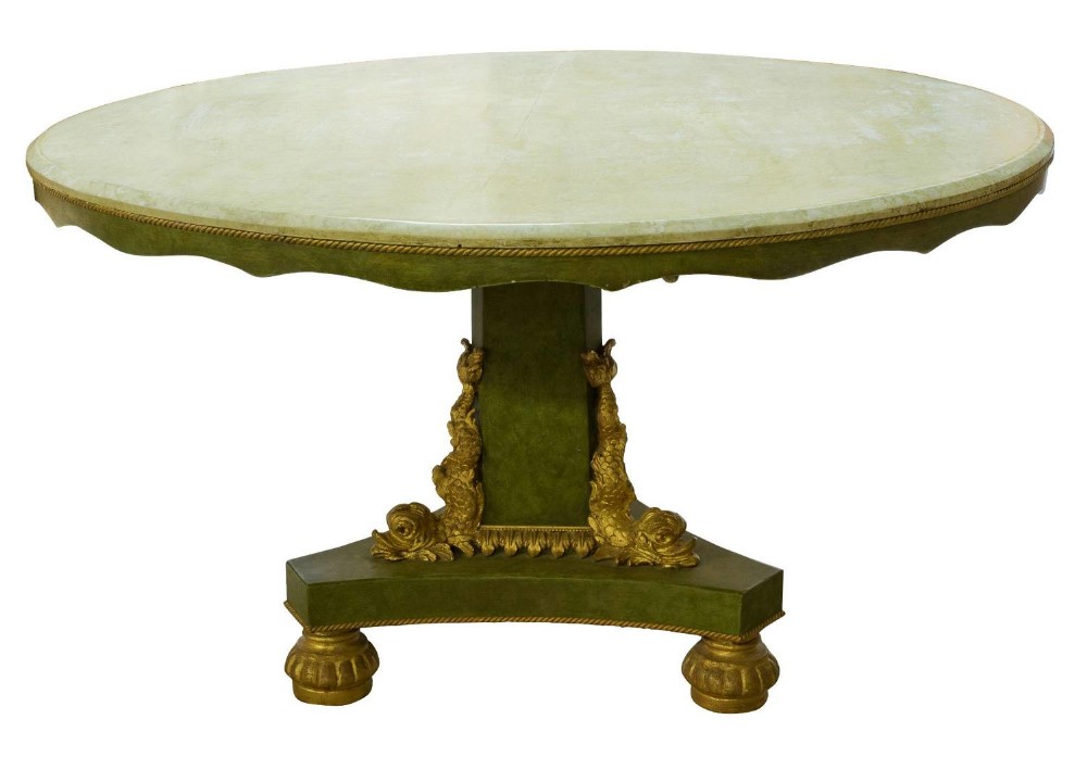 Green vernis martin & gilded decorated circular centre table