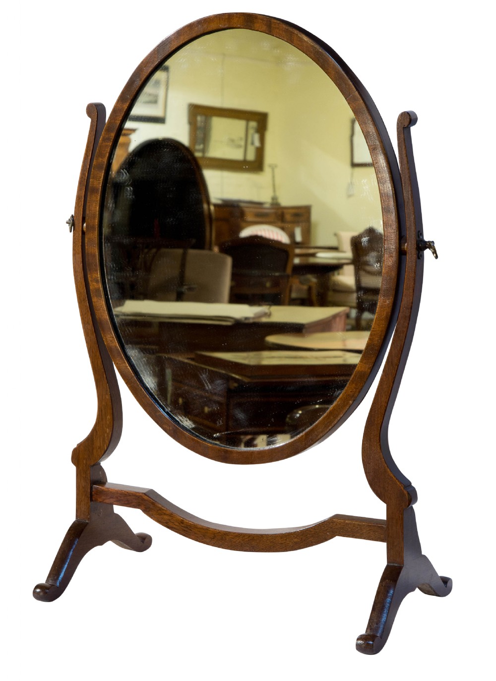 'Skeleton' mahogany oval dressing table mirror c1920