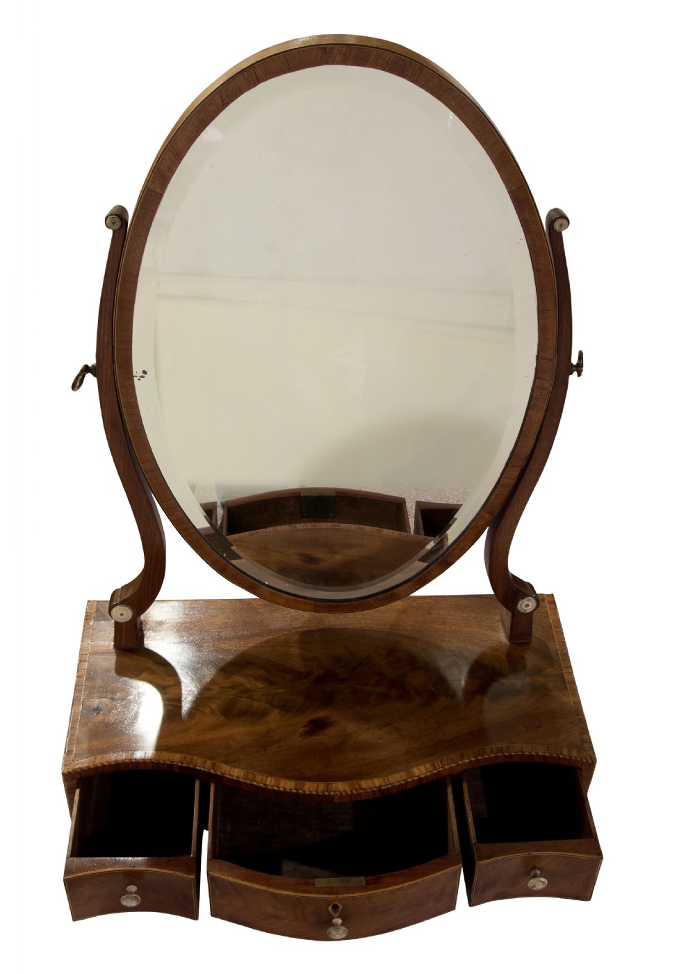 Mahogany serpentine oval dressing table mirror View II