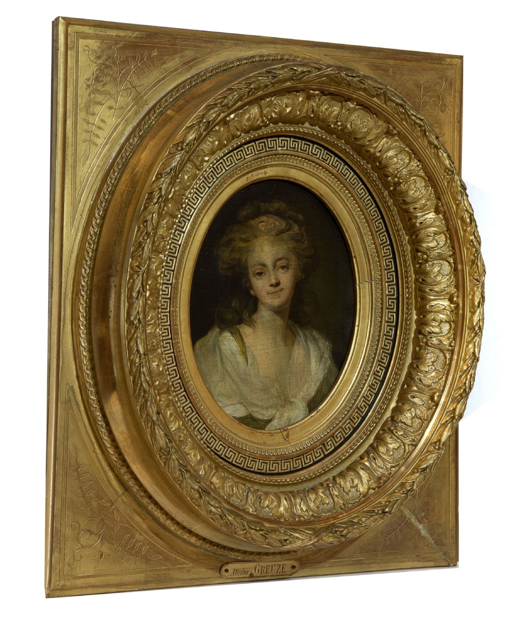 19thC French school oil on canvas of young girl - ornate frame