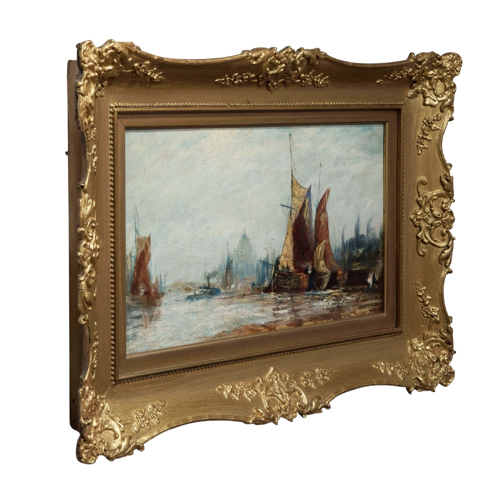 Pair of impressionist oil paintings on board of the London river c1900 View II