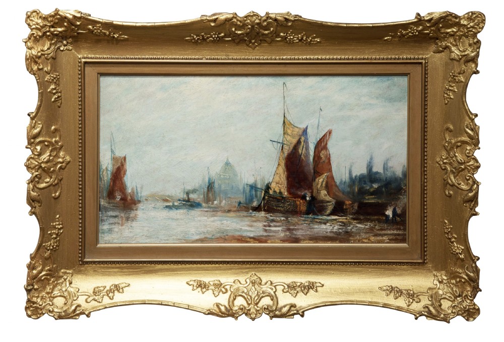 Pair of impressionist oil paintings on board of the London river c1900 View III