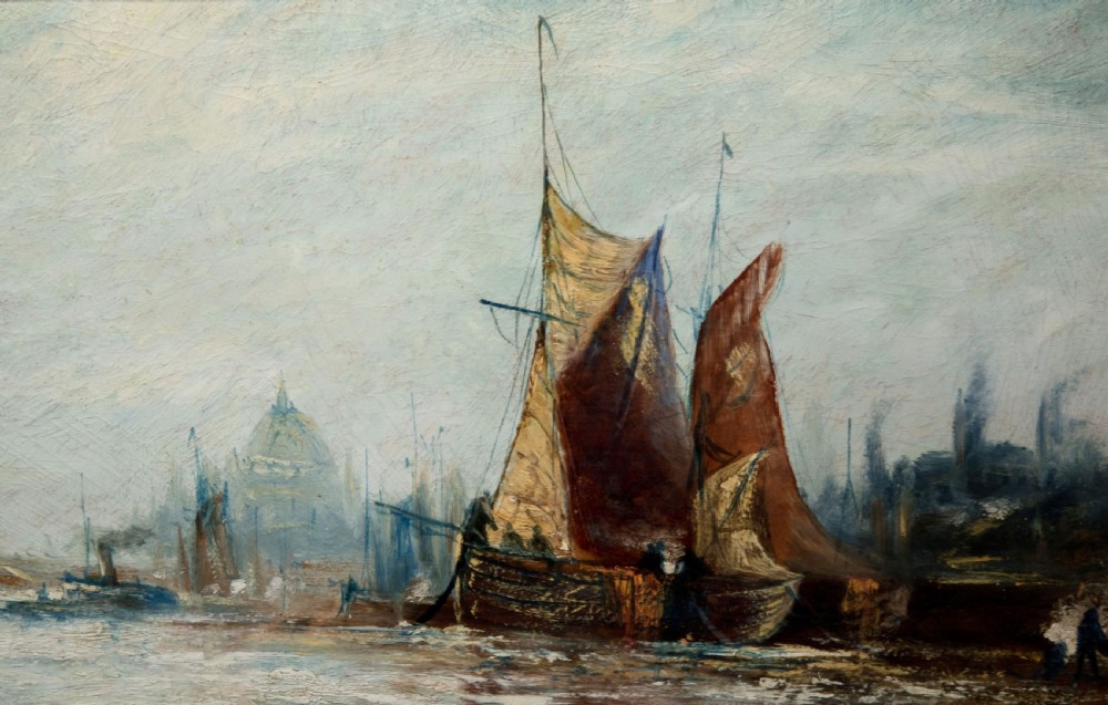 Pair of impressionist oil paintings on board of the London river c1900 View VI