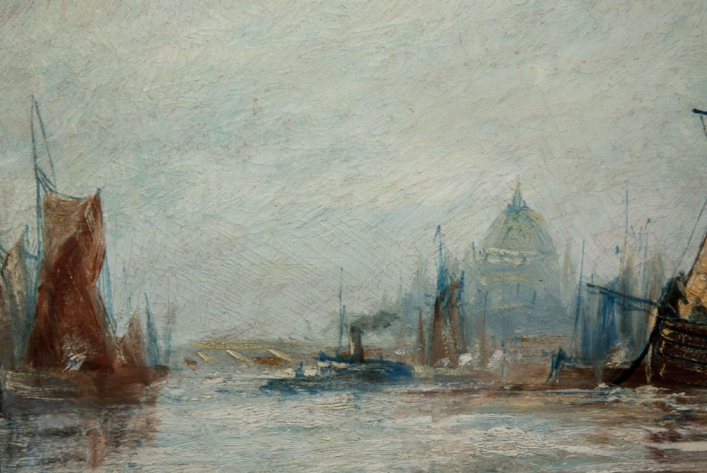 Pair of impressionist oil paintings on board of the London river c1900 View VII