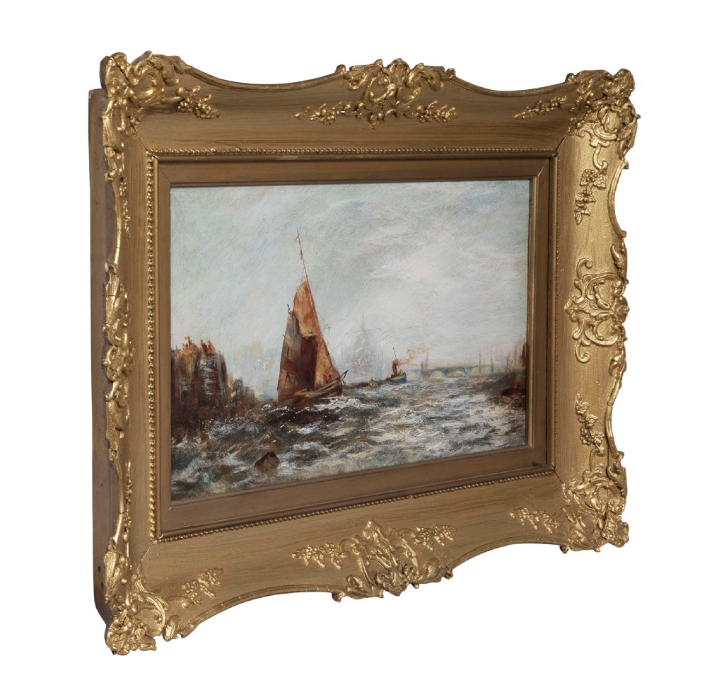 Pair of impressionist oil paintings on board of the London river c1900 View VIII
