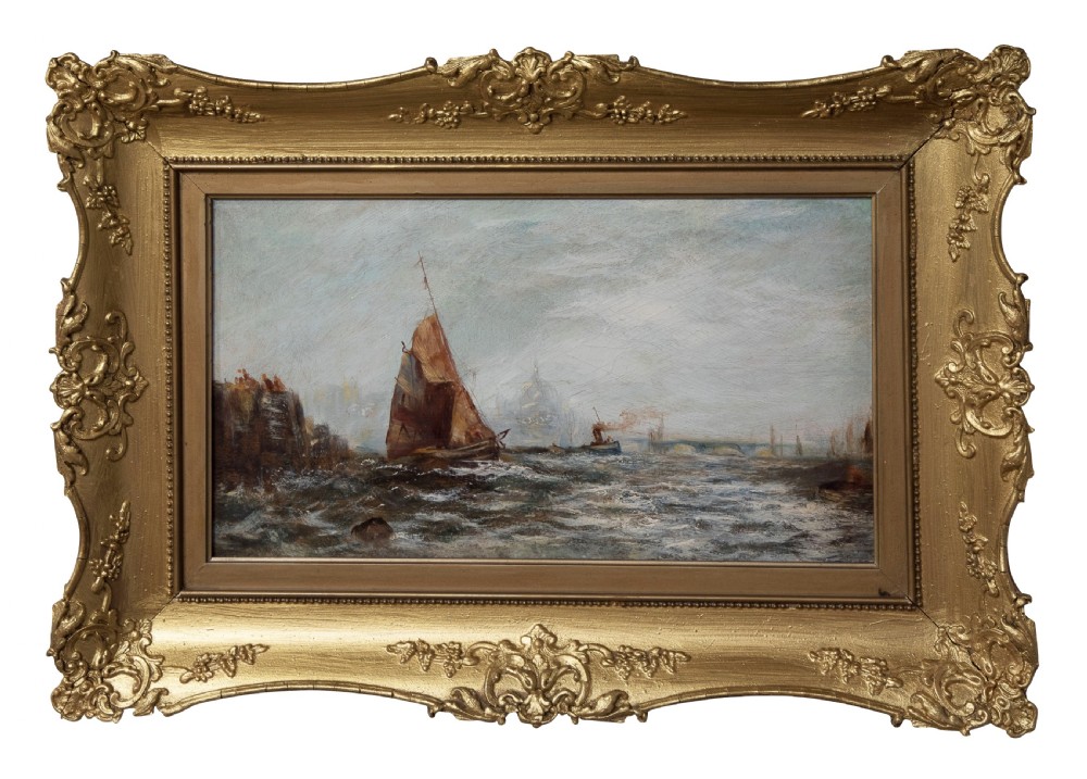 Pair of impressionist oil paintings on board of the London river c1900 View IX