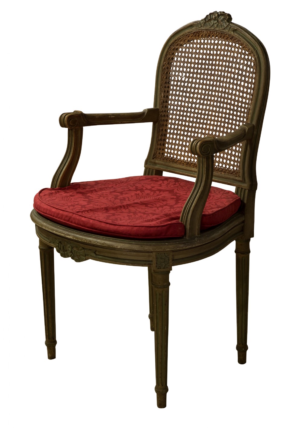 Set of 8 painted Louis XVI style elbow chairs c1900 View III