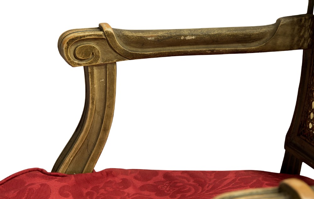 Set of 8 painted Louis XVI style elbow chairs c1900 View VI