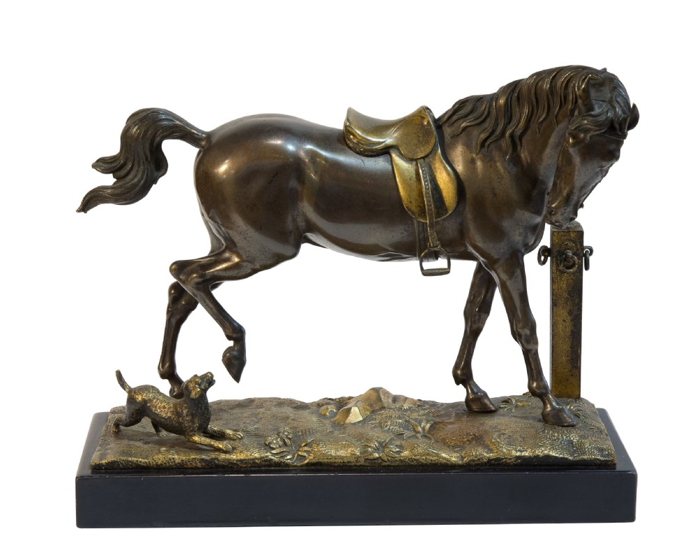 19thC bronze horse & dog View II