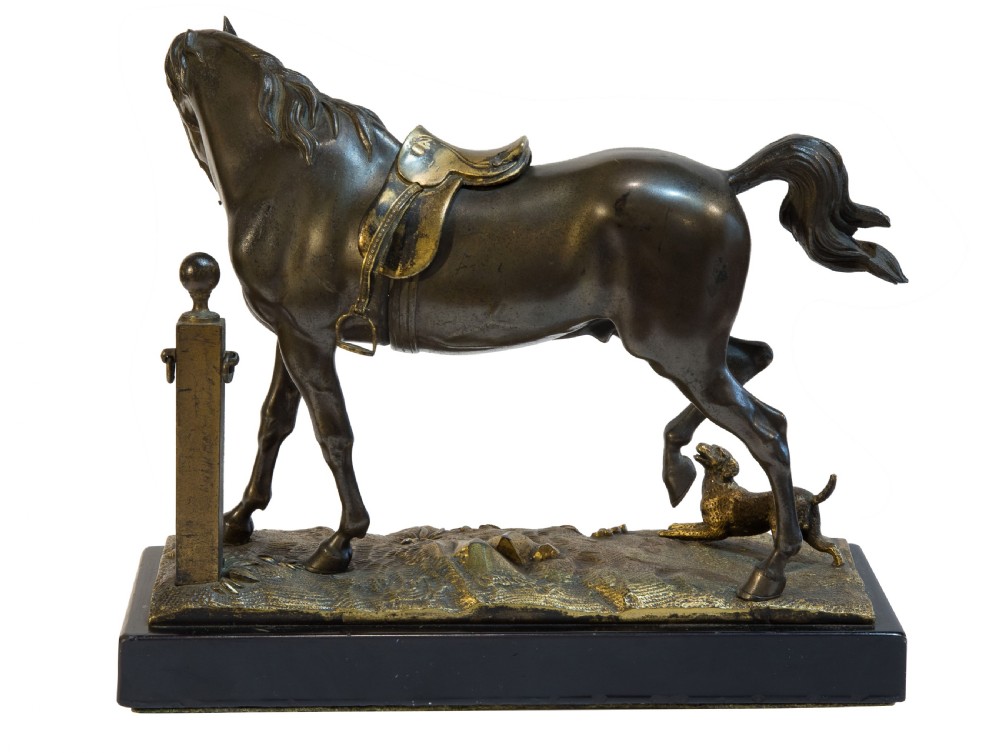 19thC bronze horse & dog View III
