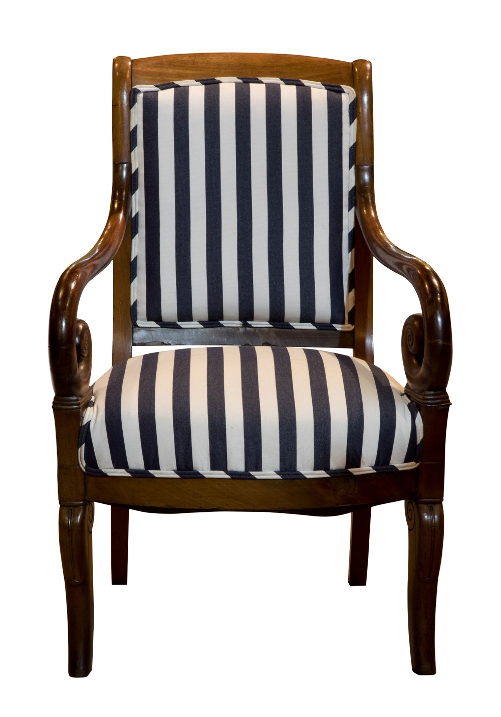 Pair of 19thC mahogany French Louis Phillippe his & hers armchairs View II