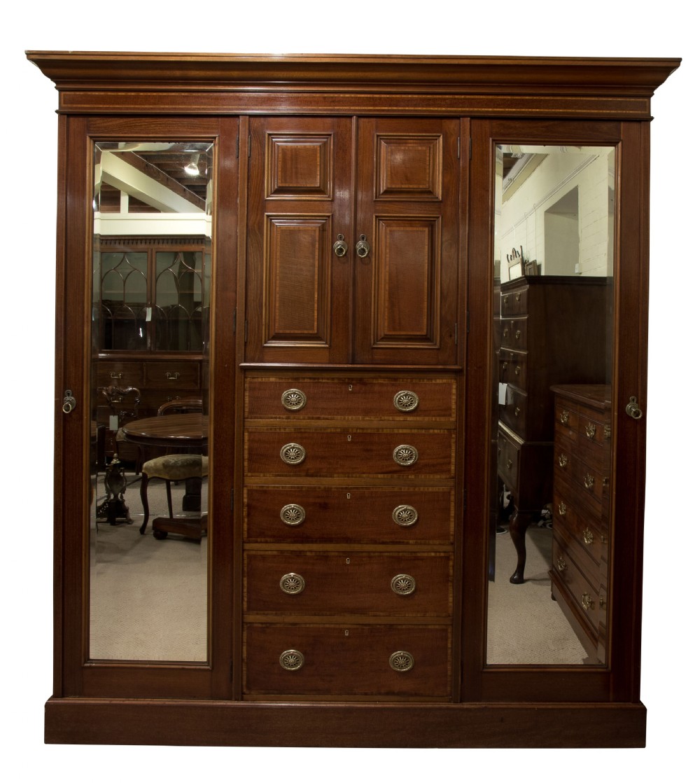 High quality Edwardian mahogany inlaid wardrobe View II
