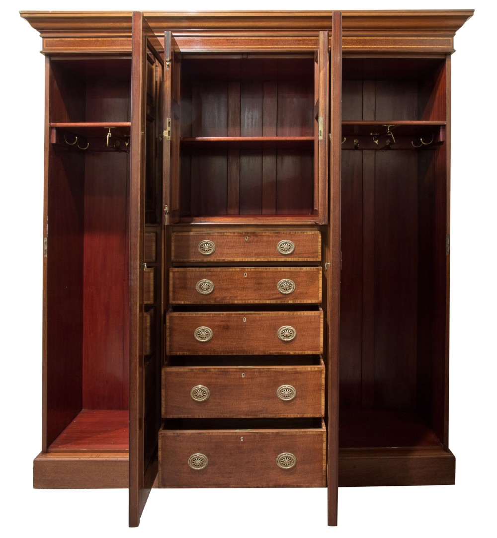High quality Edwardian mahogany inlaid wardrobe View III