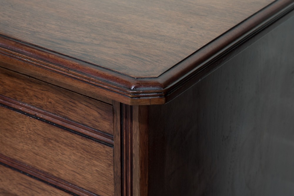 Late Victorian solid walnut 'tramline' chest of five drawers c1890 View V