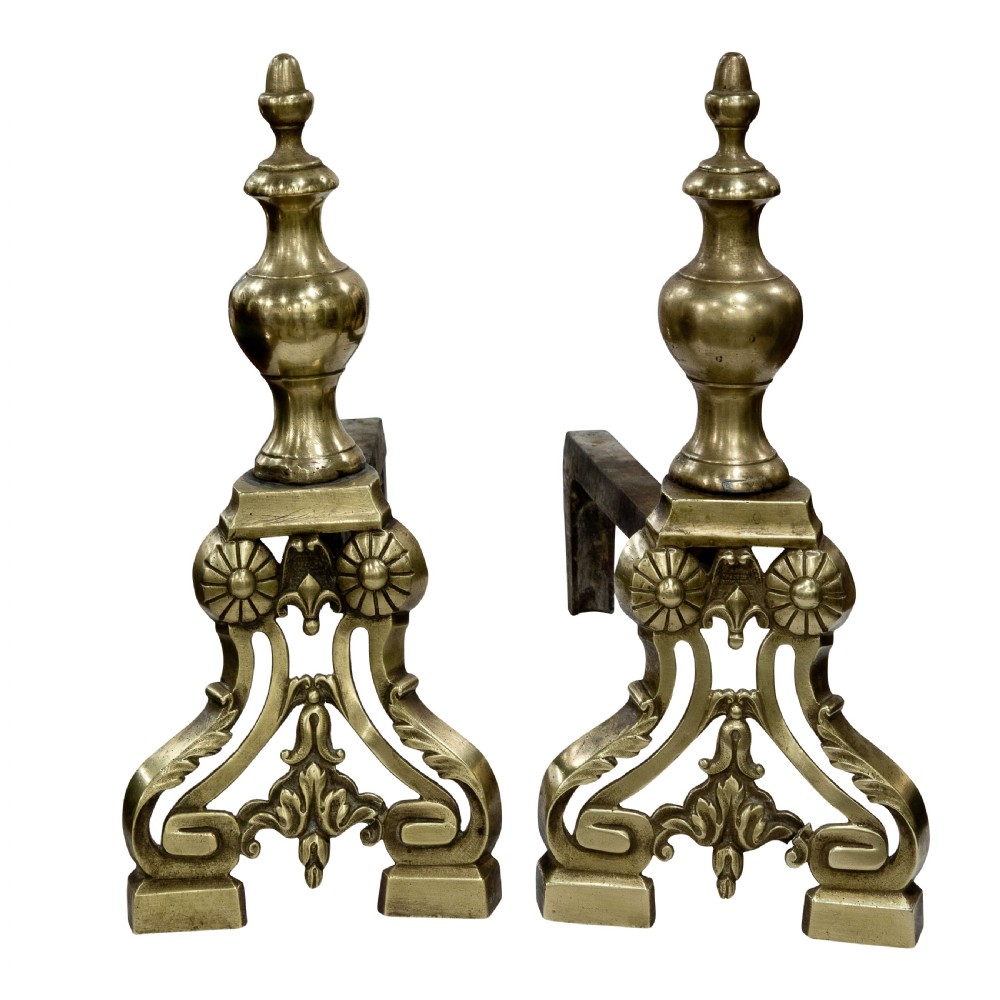 
Brass extending fender and two fire dogs c1900 View III
