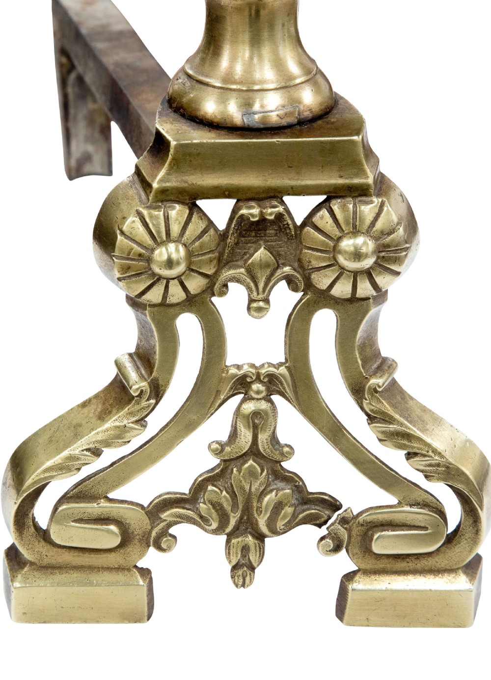
Brass extending fender and two fire dogs c1900 View V