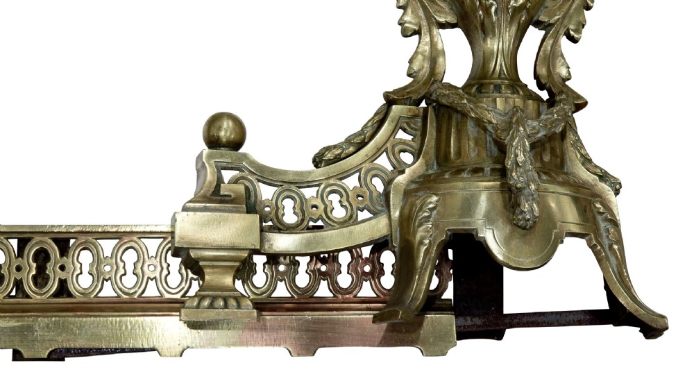 
Brass extending fender and two fire dogs c1900 View VII