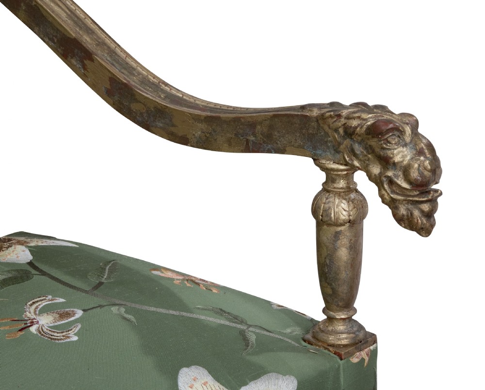 Pair of distressed gilt framed armchairs c1830-50 View V