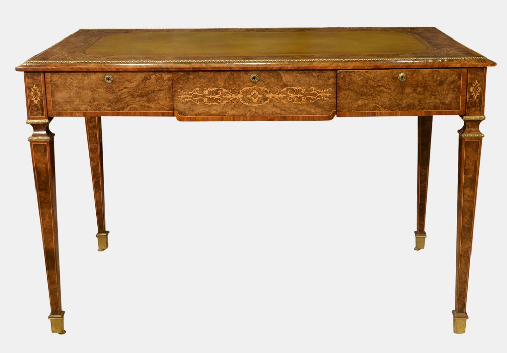 English Burr Walnut Writing Table