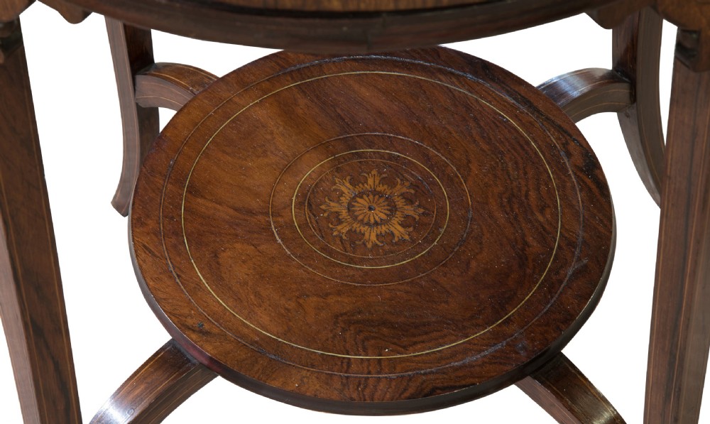 Circular inlaid drum table with rotating top to reveal four drawers View VII