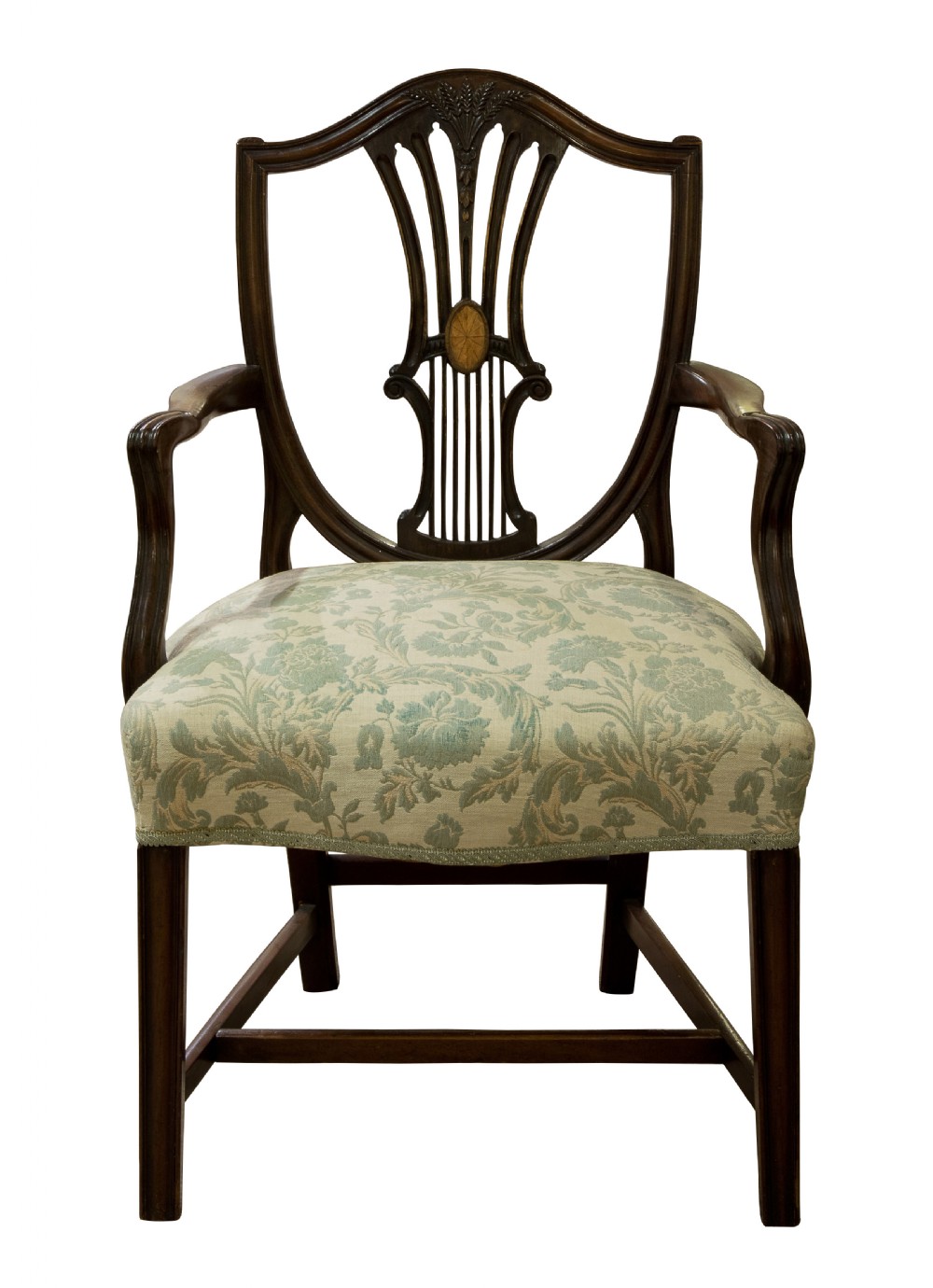 Set of four mahogany Hepplewhite style shield back armchairs View II