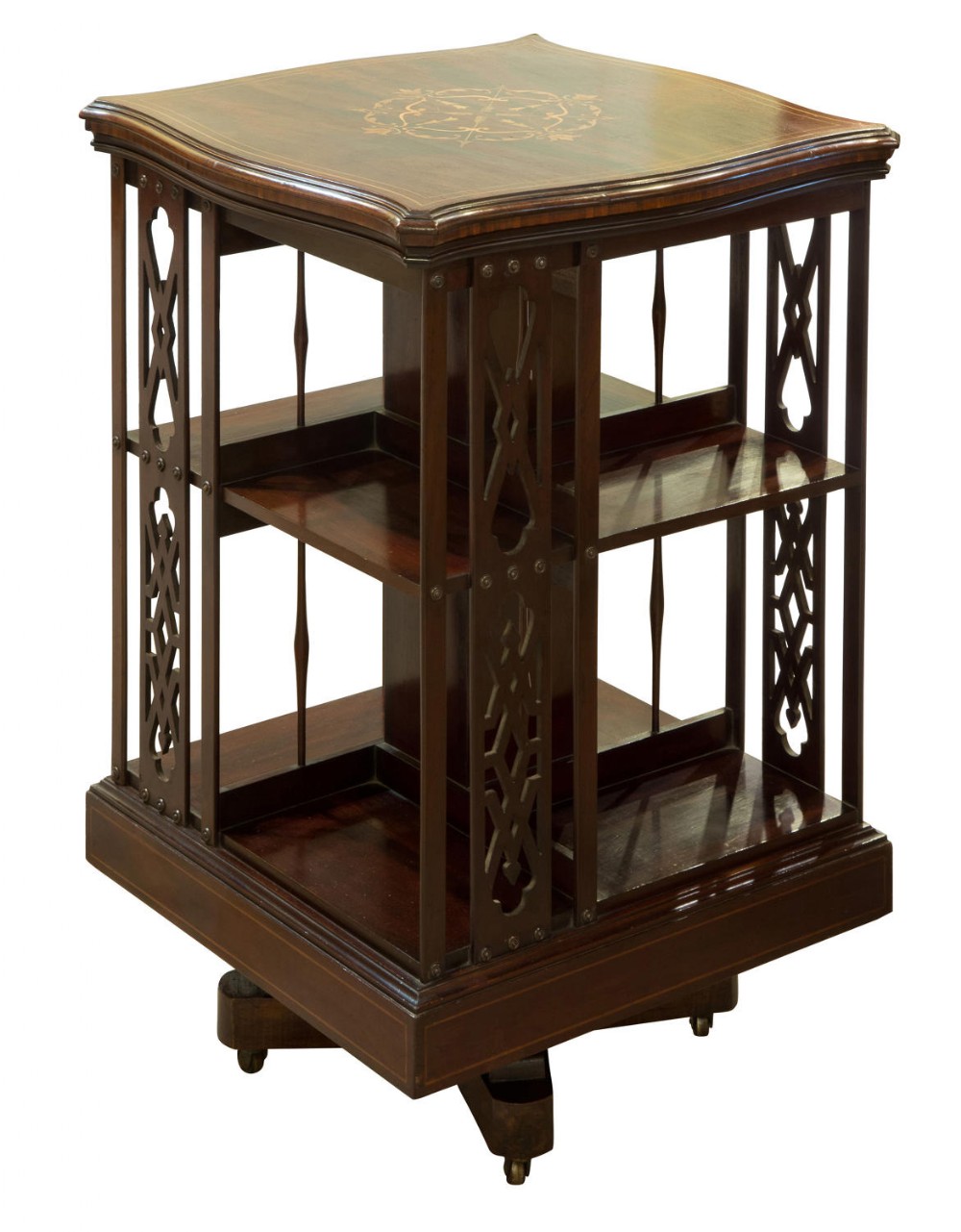 Inlaid revolving bookcase c1900