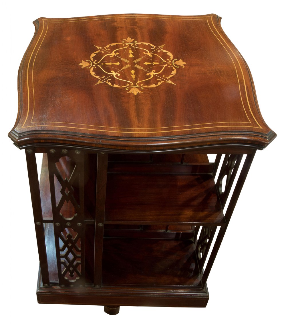 Inlaid revolving bookcase c1900 View II