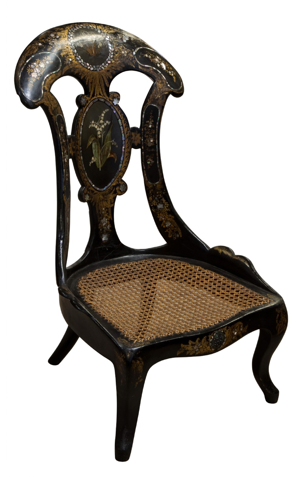 Decorative papier mache Victorian spoon back nursing chair c1860