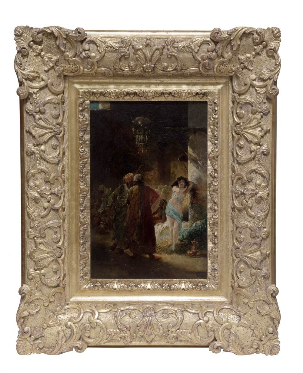 Market scene oil on board signed lower right and dated 1880 View II