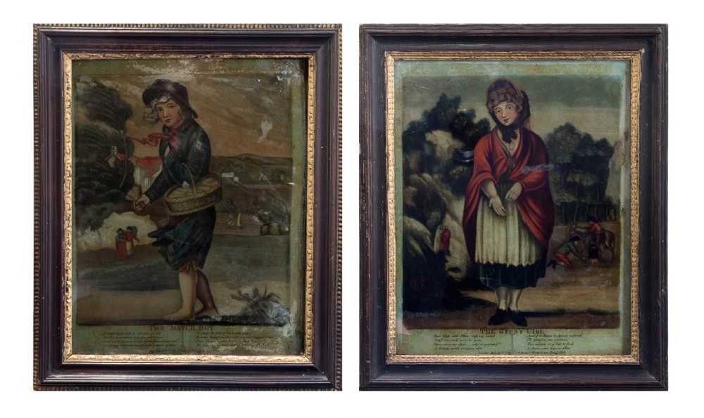Pair of 19thC gloss paintings 'The Match Boy' & 'The Gypsy Girl'