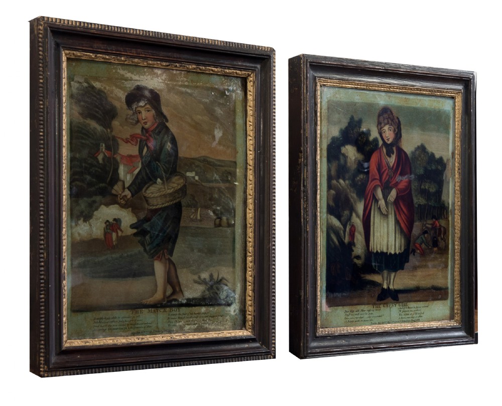 Pair of 19thC gloss paintings 'The Match Boy' & 'The Gypsy Girl' View II