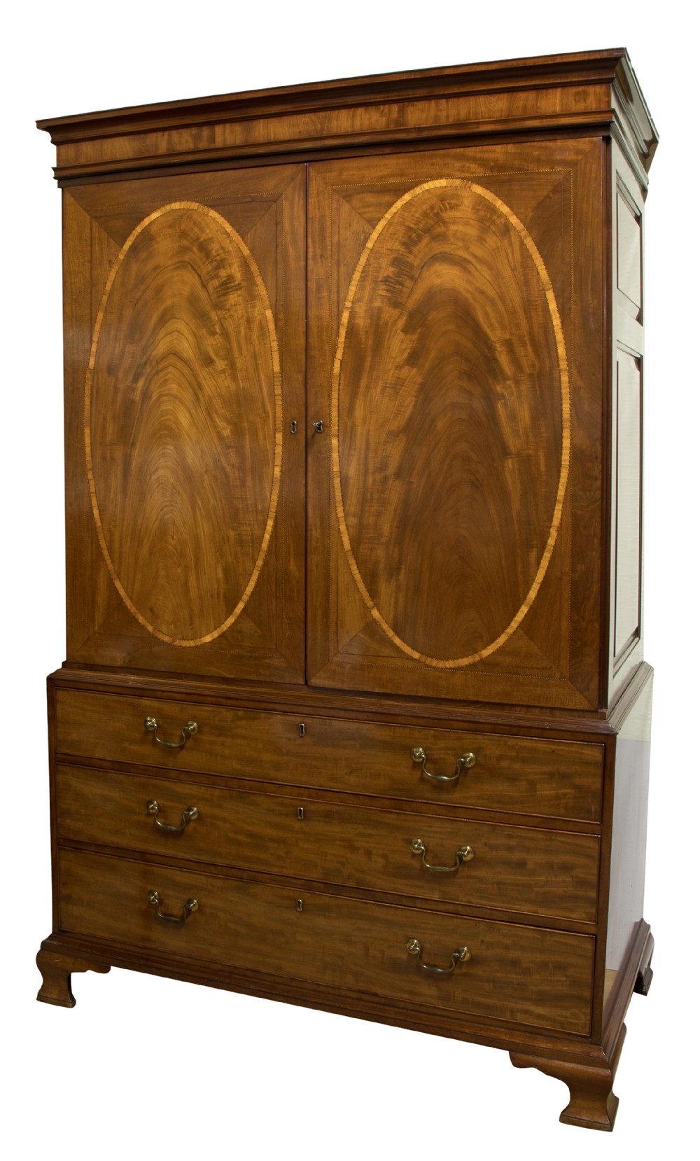 19thC mahogany with satinwood detailing linen press