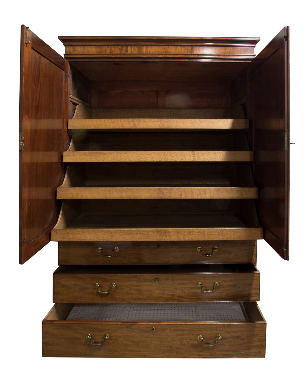 19thC mahogany with satinwood detailing linen press View III