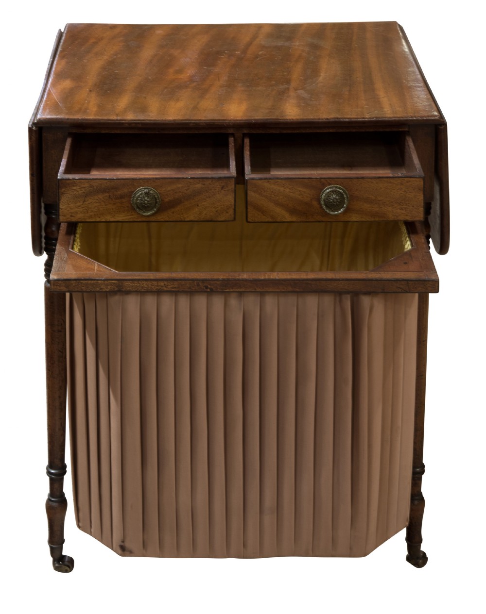 Regency period sewing/sofa table standing on fine turned legs View III