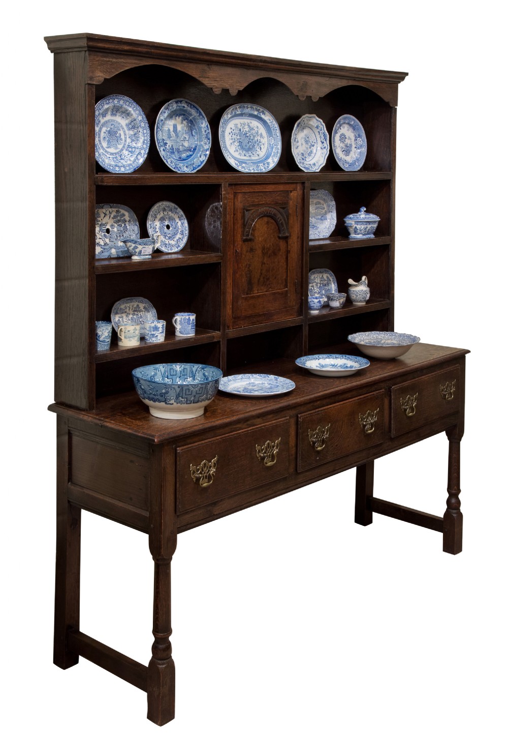 Solid oak English dresser with three drawers c1910