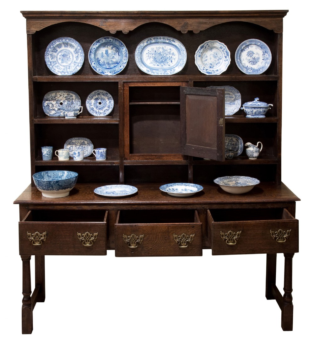 Solid oak English dresser with three drawers c1910 View II