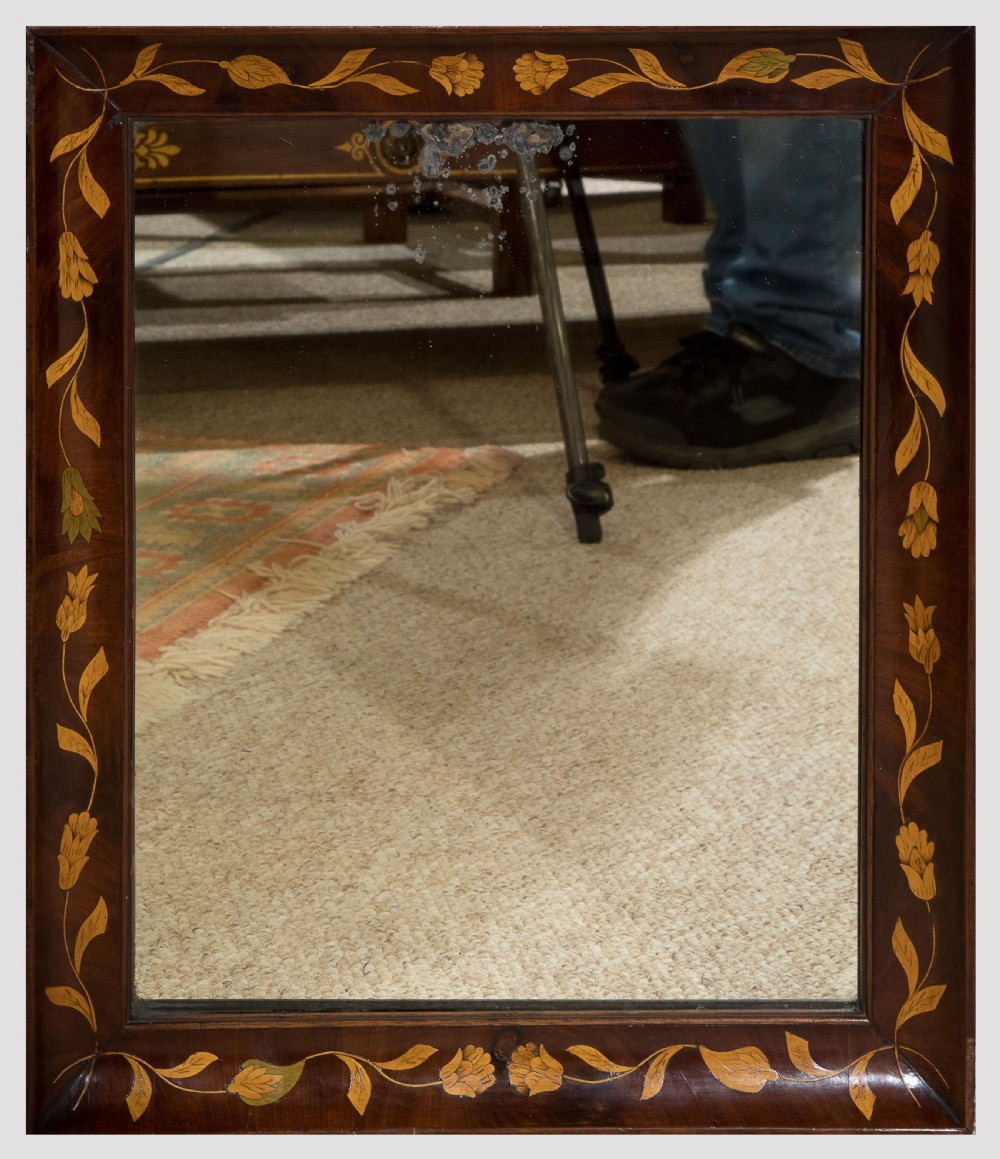 19thC Dutch walnut and floral marquetry frame rectangular wall mirror View II