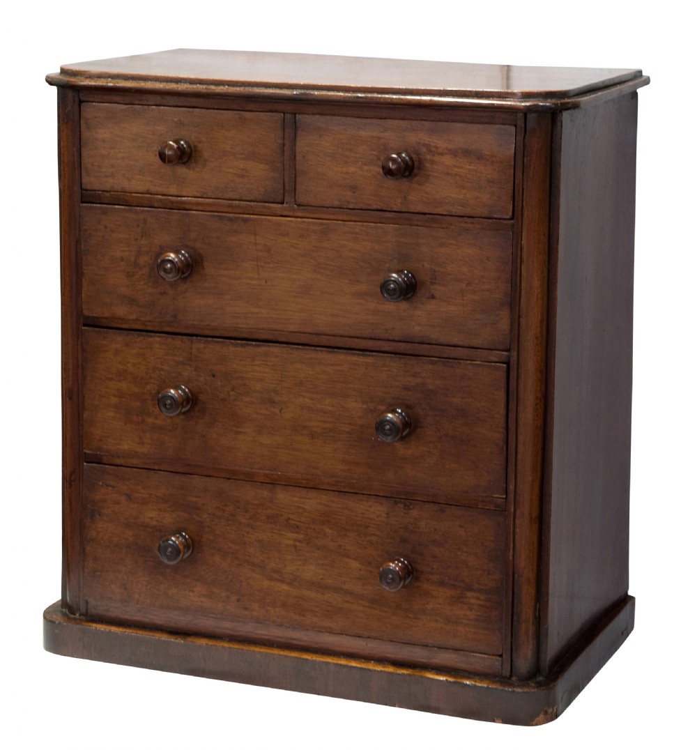 19thC mahogany miniature chest of drawers with secret drawer