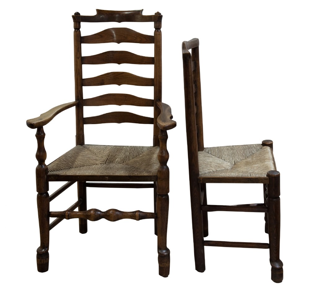 Fine set of 6+2 ash ladder back chairs of lovely colour & patina c1820 View III
