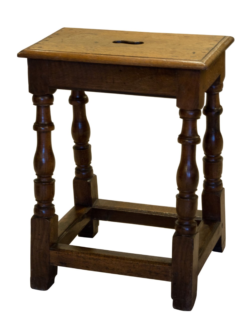 Late 18thC oak joined stool of unusual height