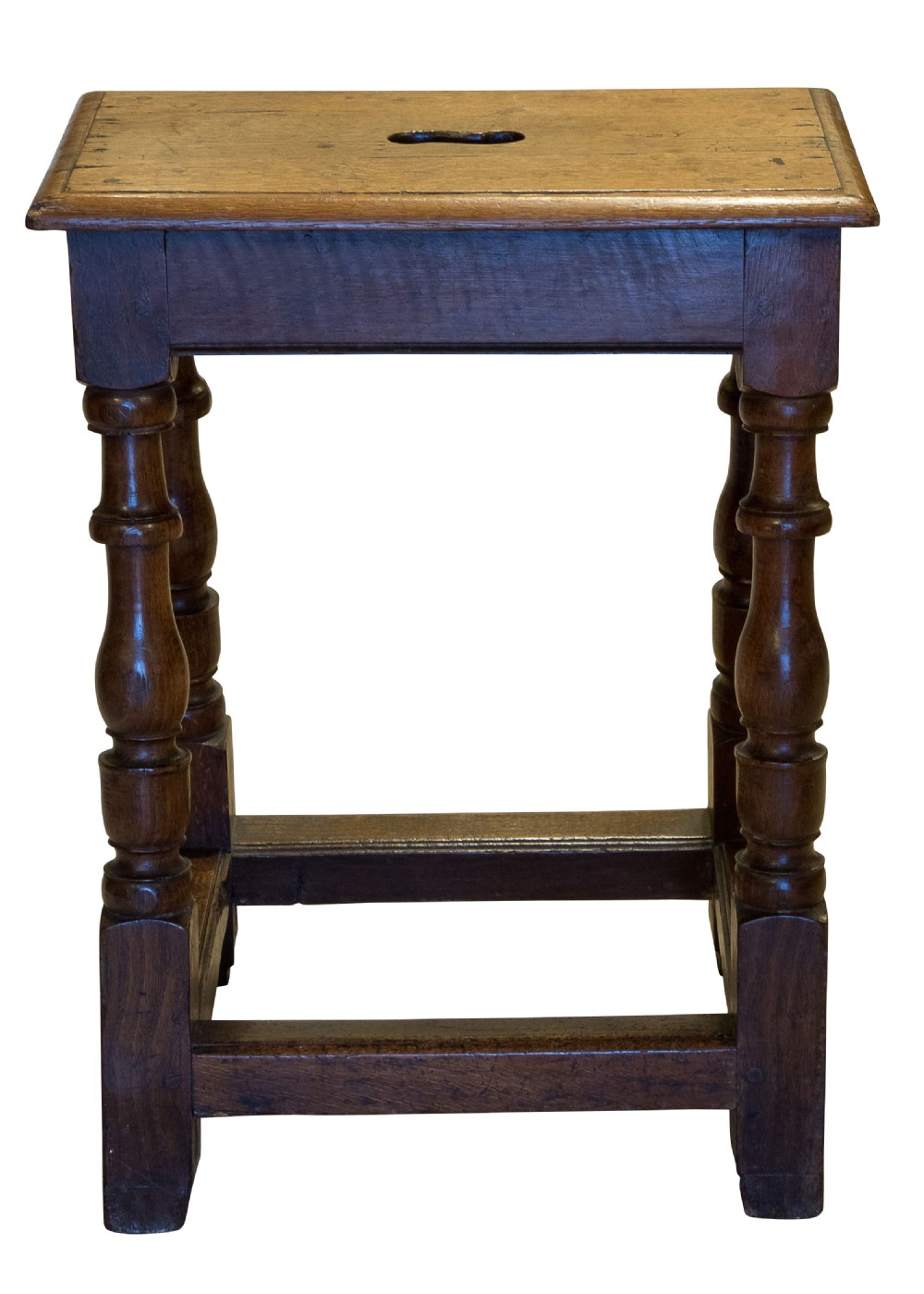 Late 18thC oak joined stool of unusual height View II
