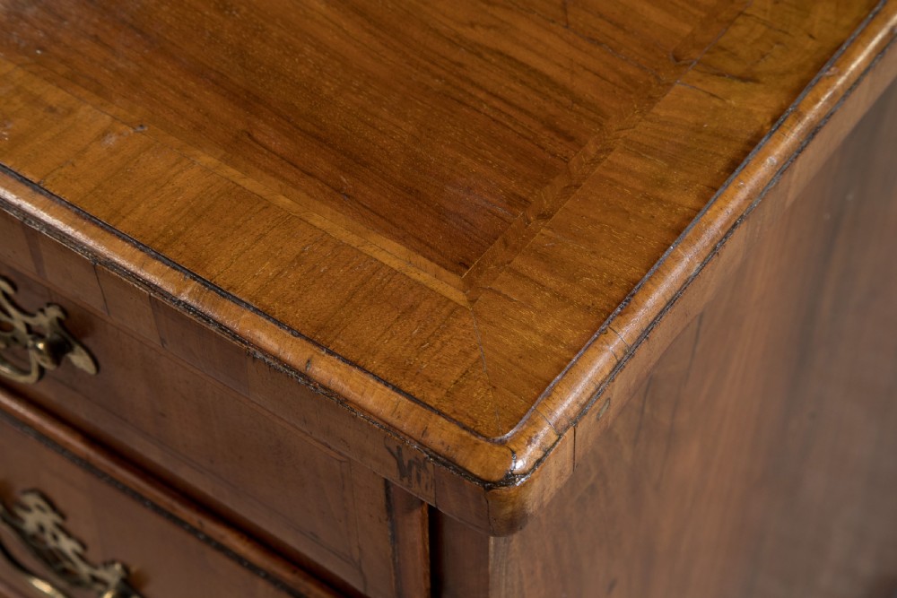 Small mid 18thC walnut cross banded chest with four long View V