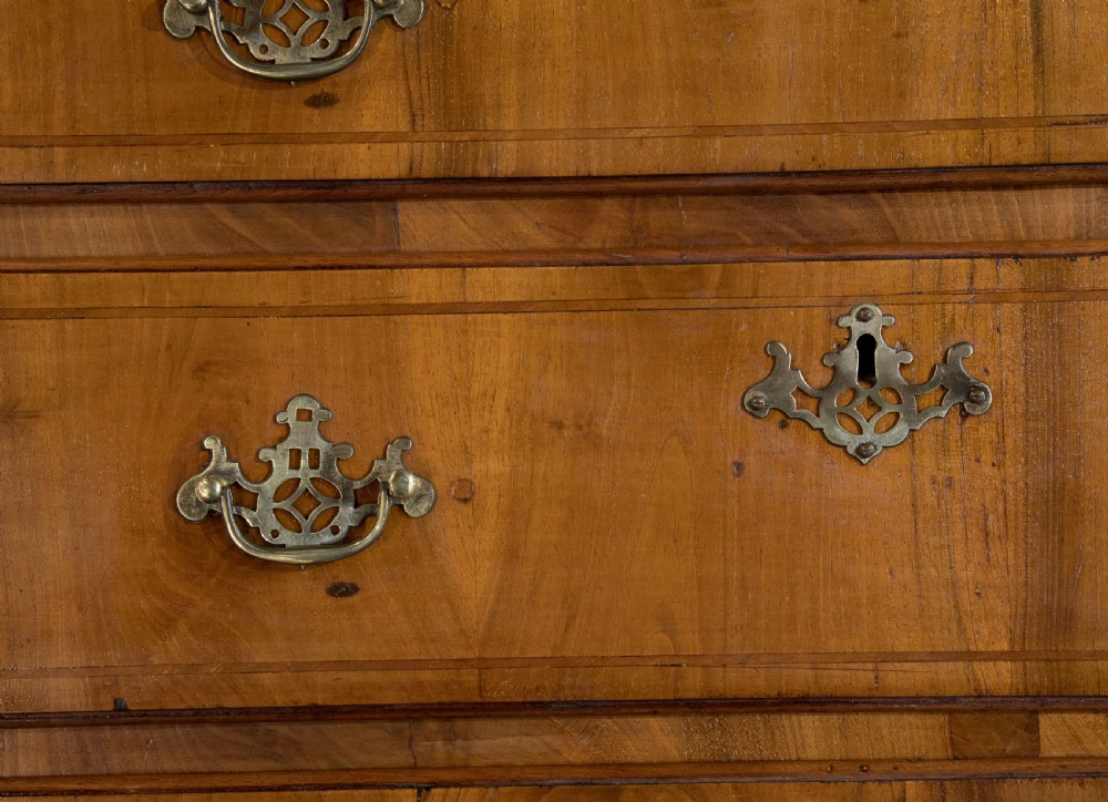 Small mid 18thC walnut cross banded chest with four long View VI