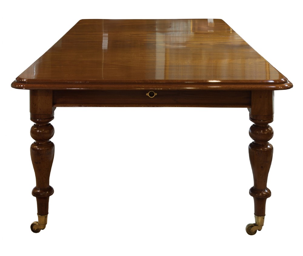 Victorian mahogany extending dining table with 2 original leaves c1870 View II