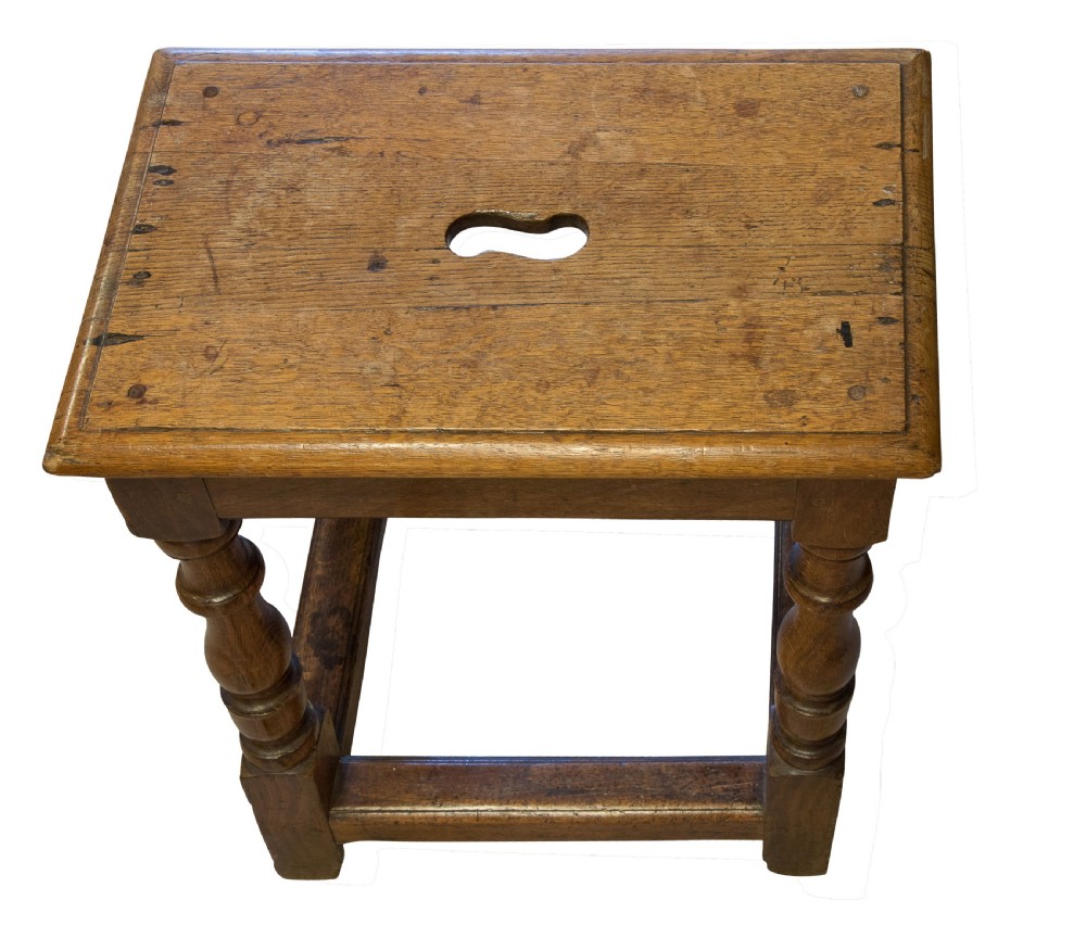 Late 18thC oak joined stool of unusual height View IV