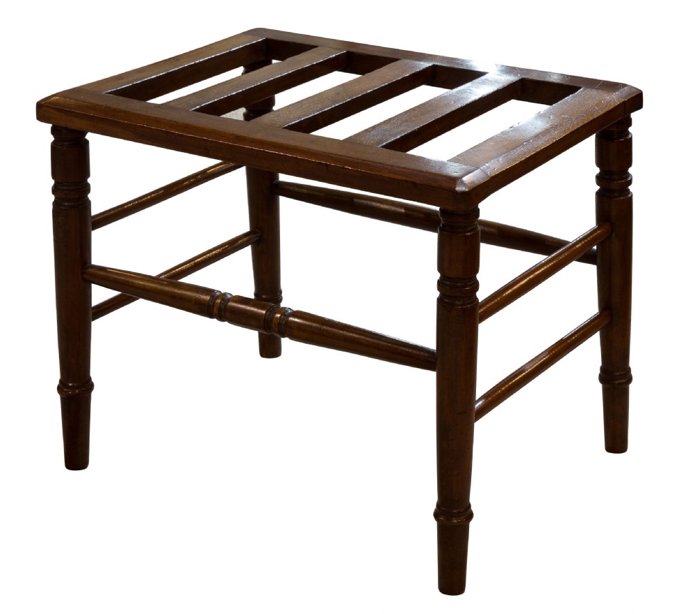 Late Victorian mahogany luggage stand with turned rails c1880