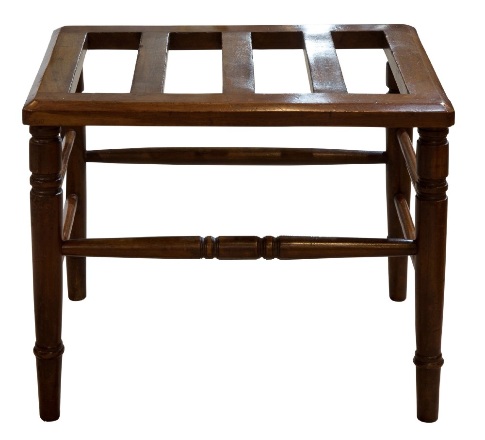 Late Victorian mahogany luggage stand with turned rails c1880 View II