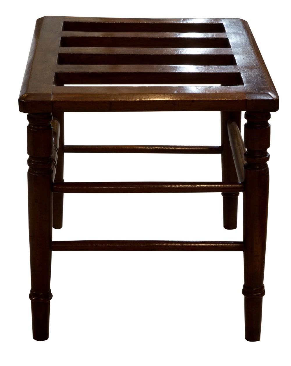 Late Victorian mahogany luggage stand with turned rails c1880 View III